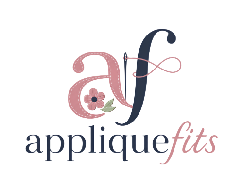 Appliquefits logo with needle and thread design for sewing