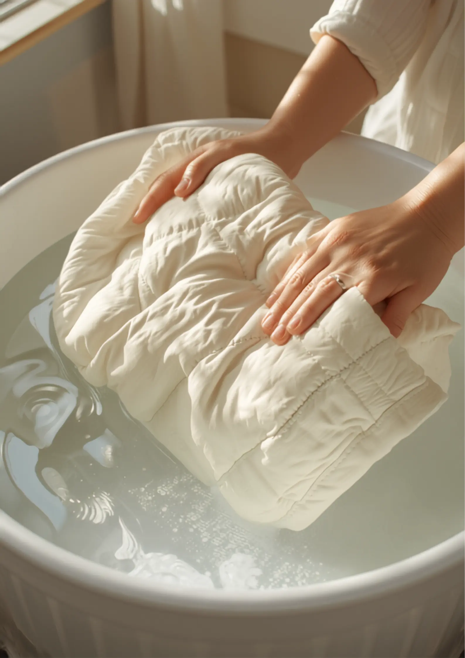 Gentle Care of a Cream Quilt in Water
