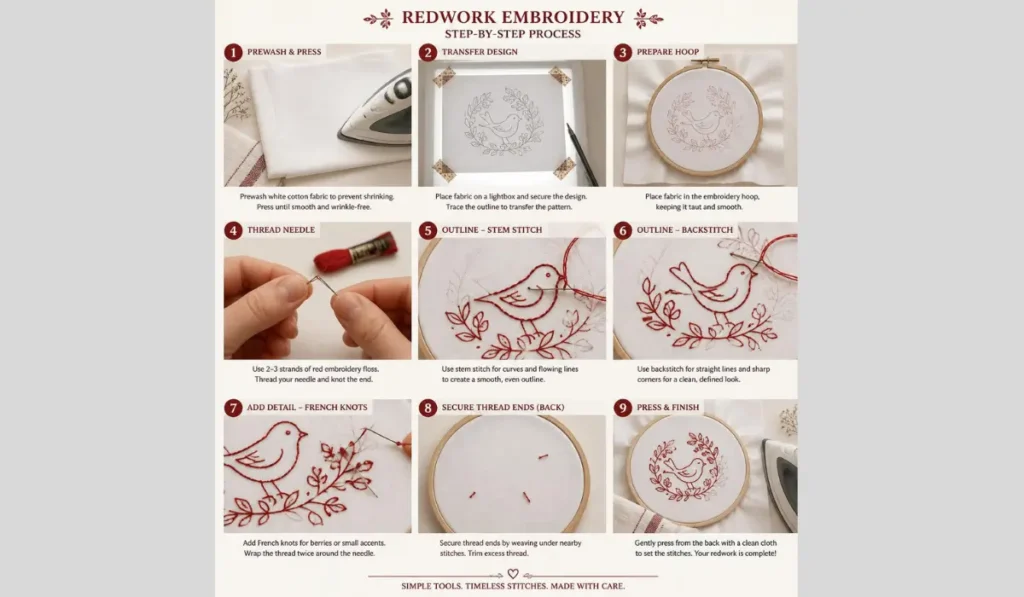 Step-by-Step: How to Stitch Redwork
