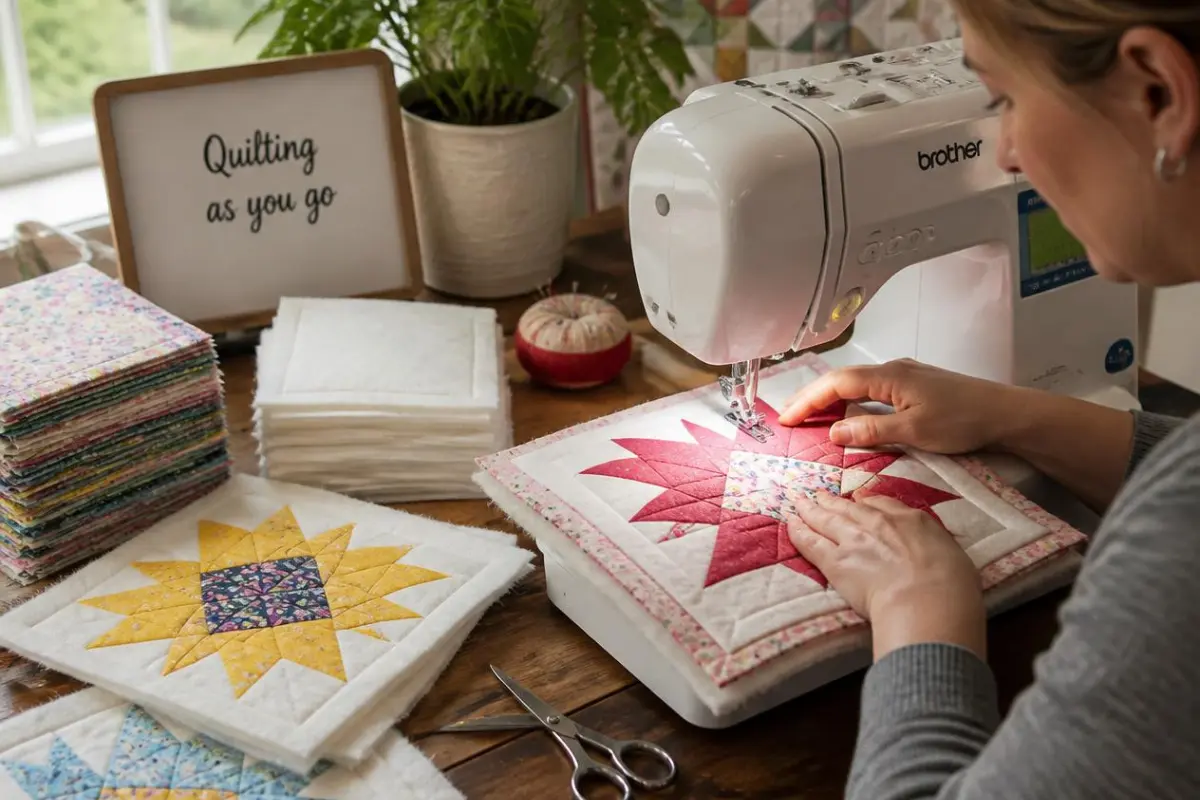 Quilting as you go with batting technique