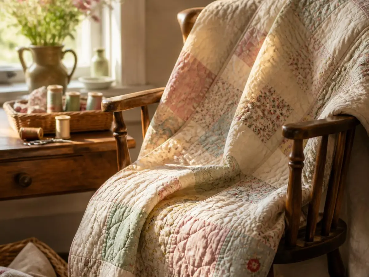 cozy handmade quilt with soft, puffy loft created by wool batting