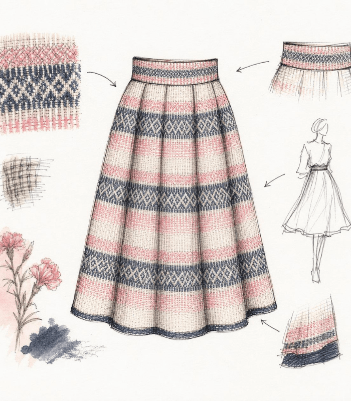 catherine skirt carnation coastal stripe jacquard
