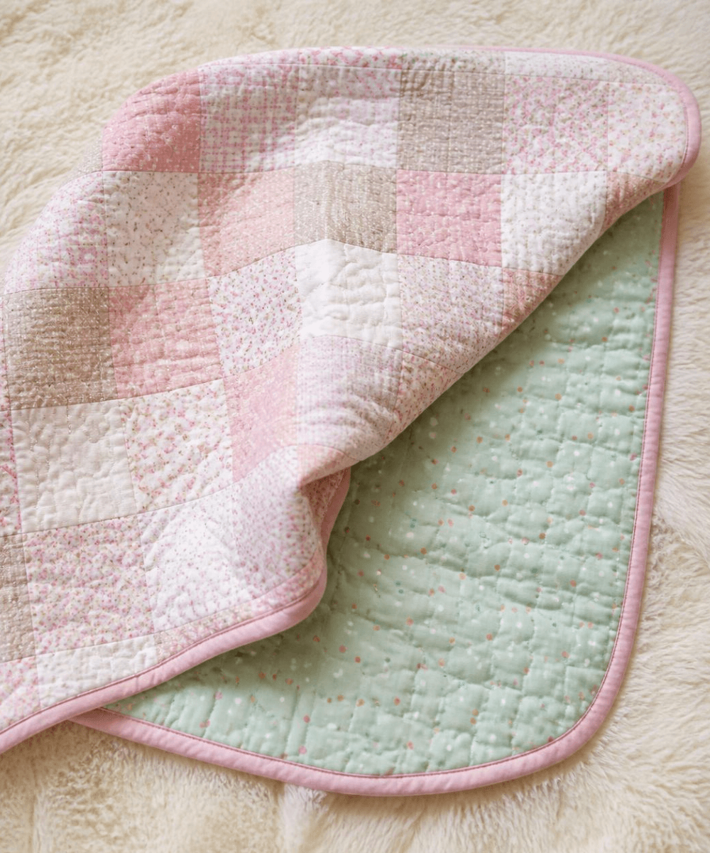 How To Make A Baby Quilt With Batting Using Pastel Patchwork Squares And Soft Polka Dot Backing