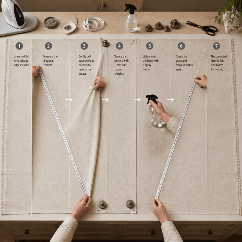 Straightening grain linen Step-by-Step Process