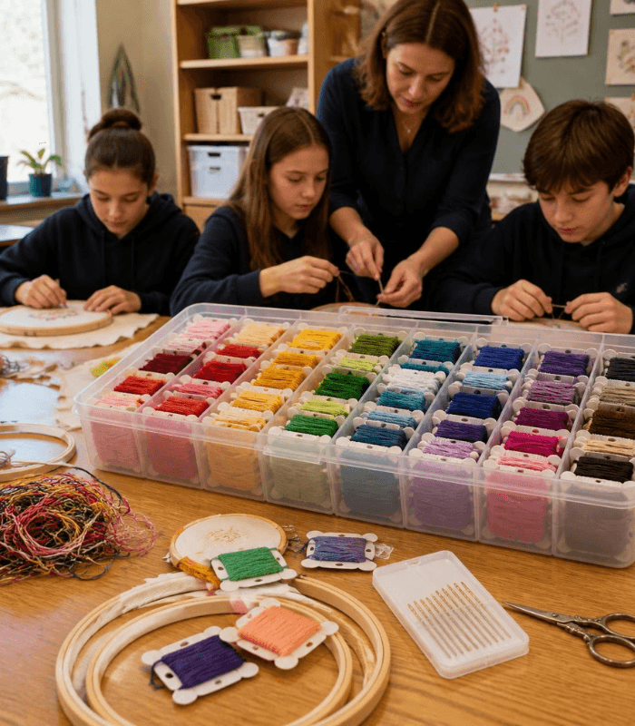 Embroidery thread tidy in schools