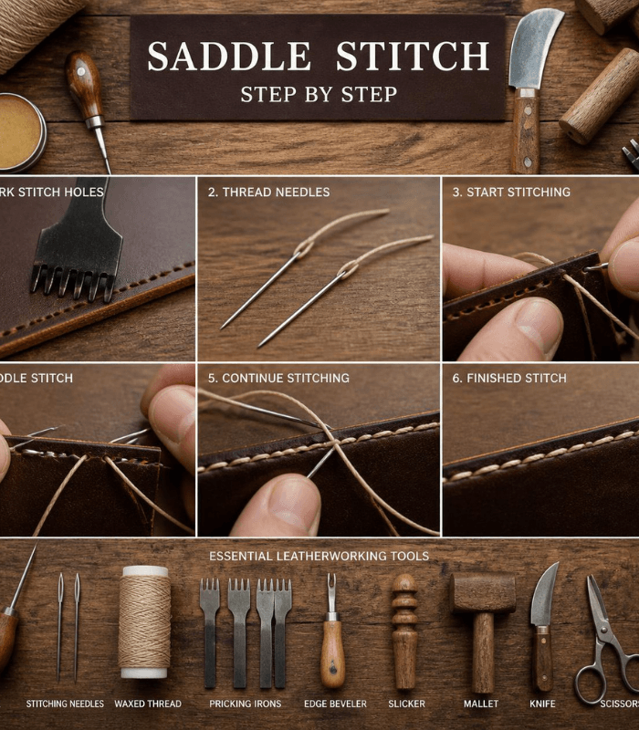 leather saddle stitch process step by step