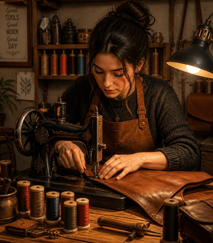 how to use manual sewing machine leather