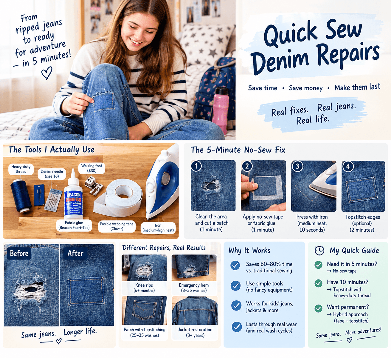 quick sew denim with no sew option